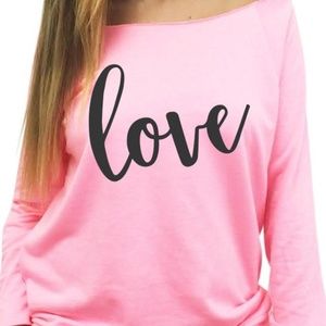 Off the shoulder graphic long sleeve tee